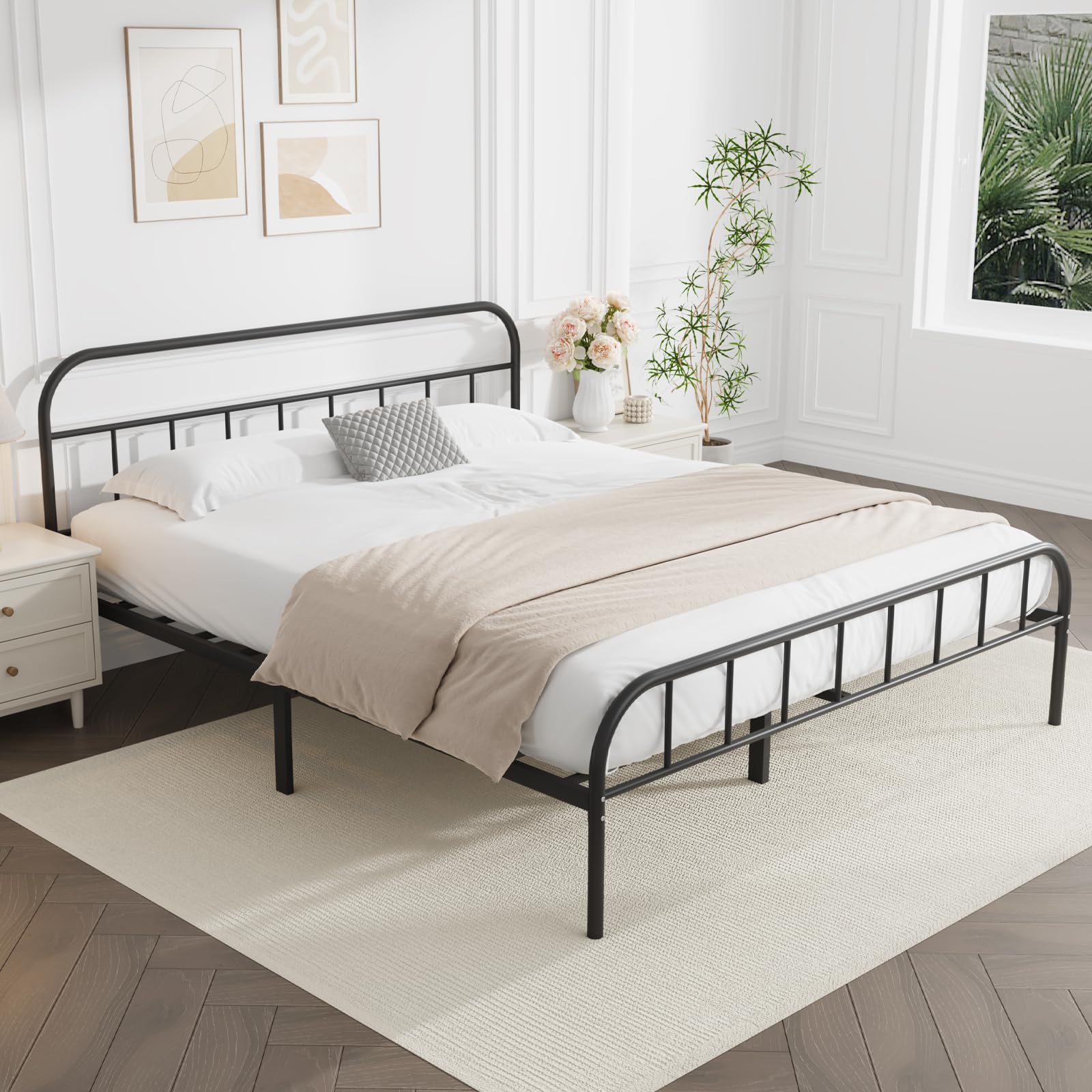 Jolof Store Small Double Metal Bed Frame | Black Steel with Storage