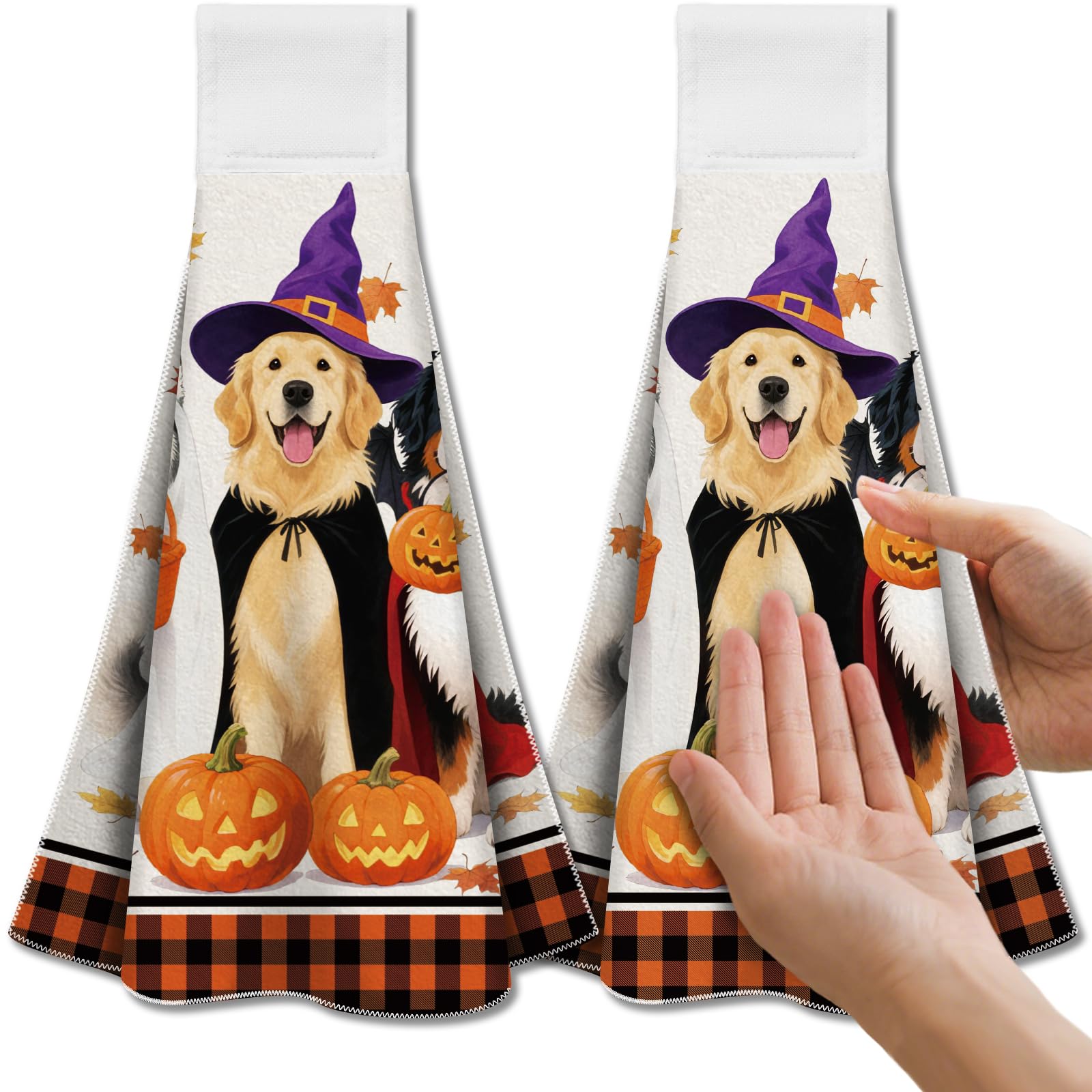 CUTHOLLOW Halloween Puppy Hanging Kitchen Towels - Microfiber Set of 2