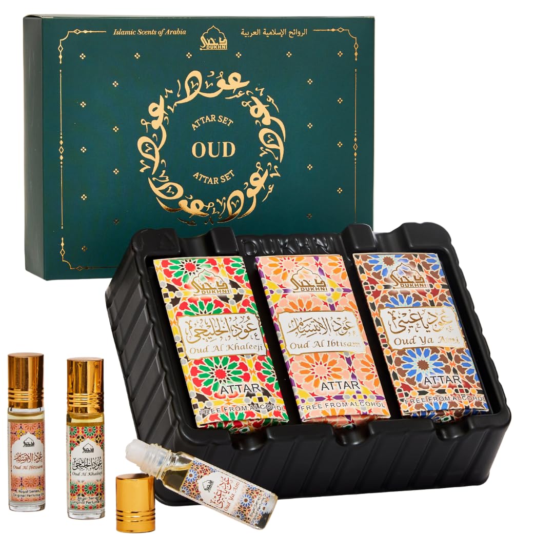 Dukhni Oud Attar Oil Set | 3 Assorted Arabic Roll On Perfumes | 6ml x 3