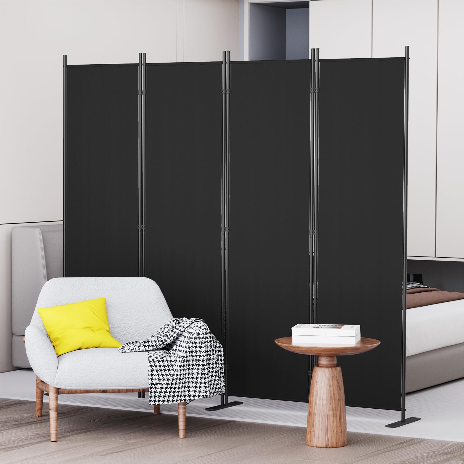 C-Hopetree 4-Panel Room Divider | 180cm Folding Privacy Screen – Black