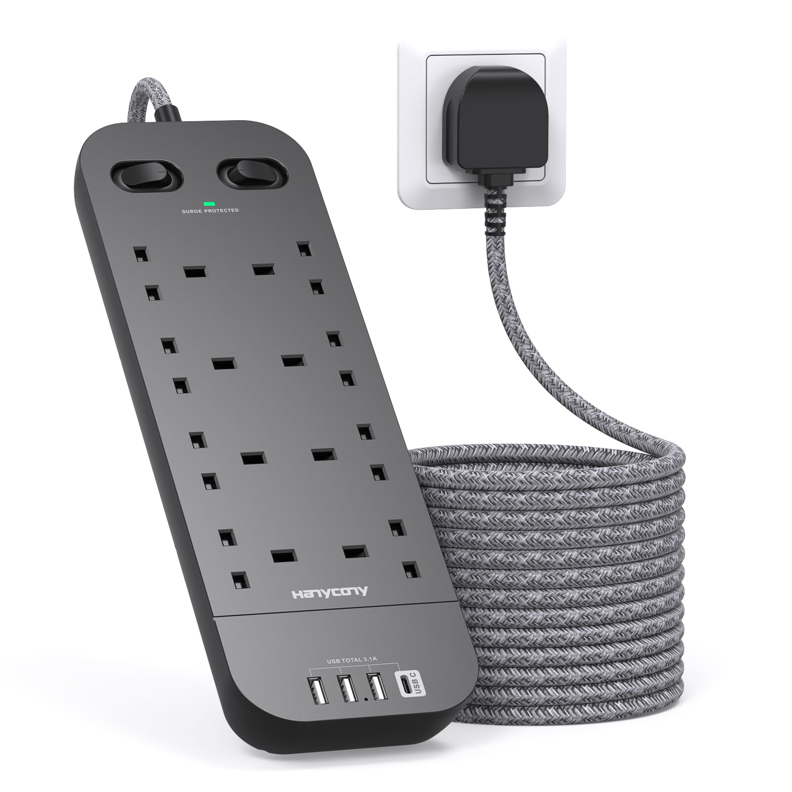 8-Way Power Strip – 3M Surge Protected Extension Lead