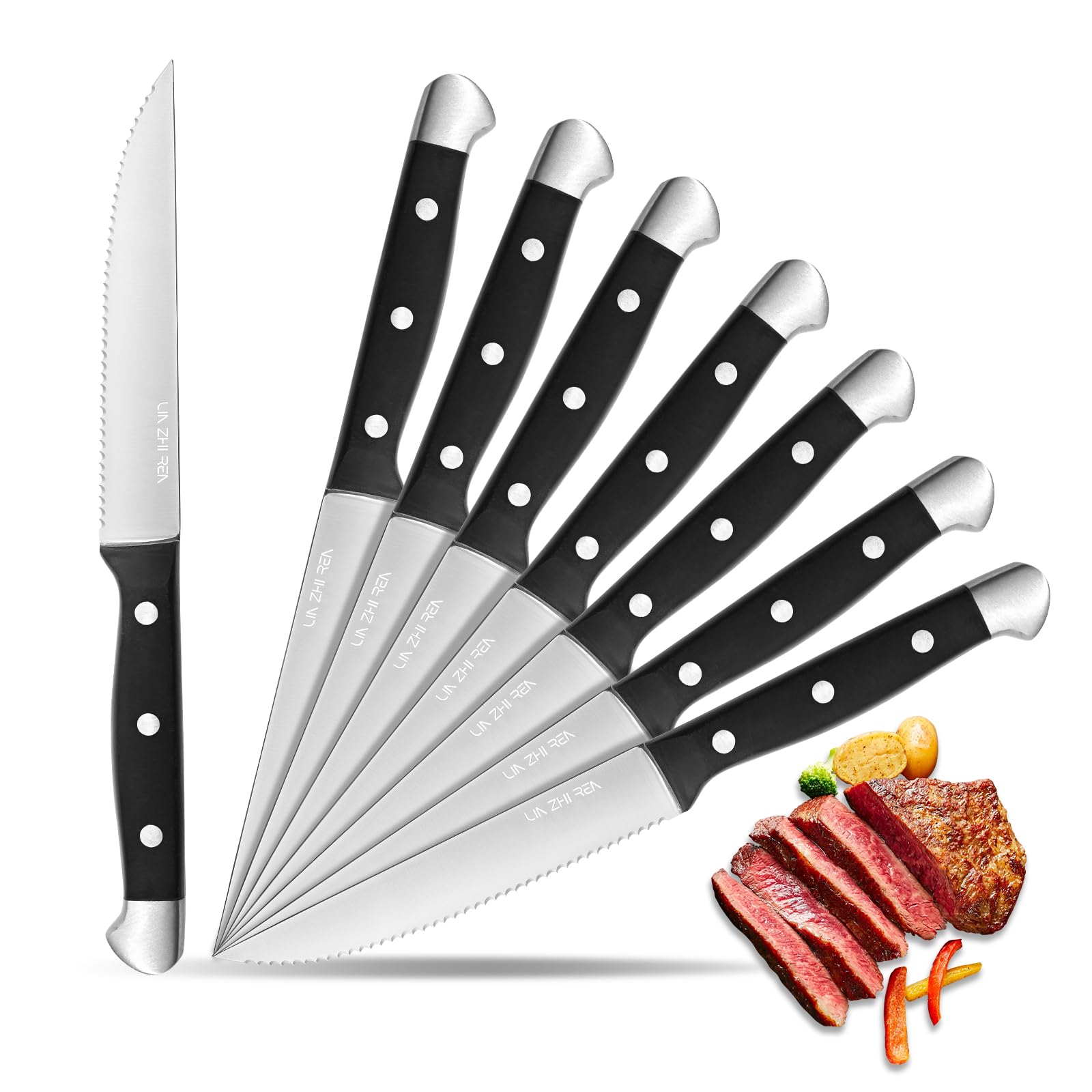 LIN ZHI REN 8-Piece Steak Knife Set – Serrated Stainless Steel
