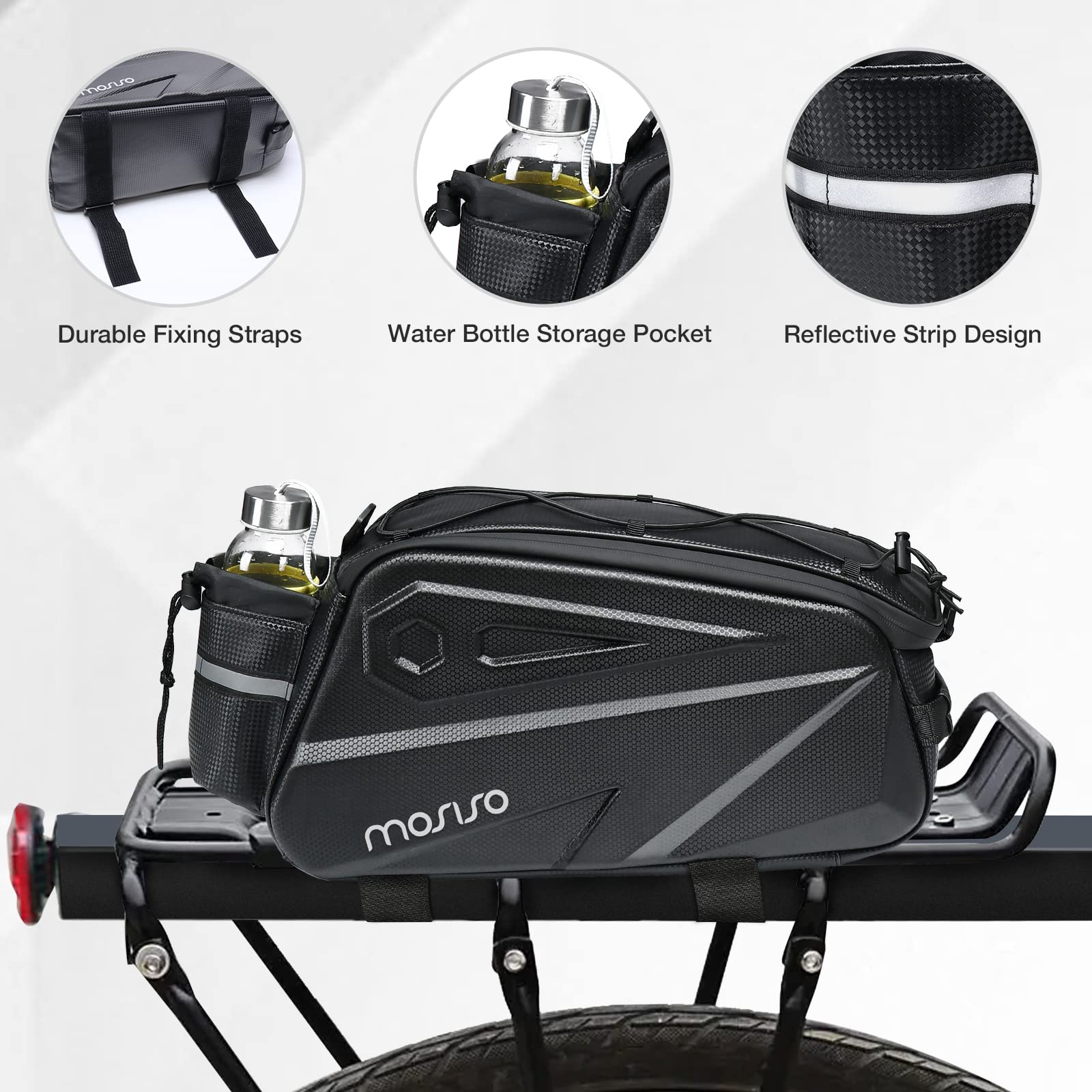 MOSISO 14L Waterproof Bike Rack Bag – EVA Rear Seat Trunk Pannier, Black