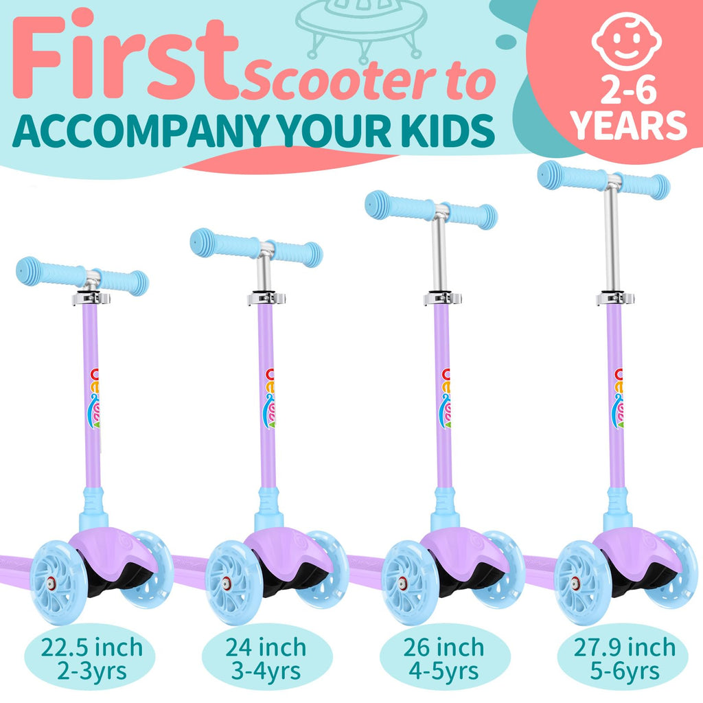 BELEEV 3 Wheel Scooter for Kids Ages 2-6 | Light-Up Wheels & Adjustable Height