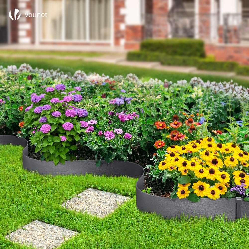 VOUNOT 20m Flexible Garden Edging - Grey PE Lawn Border with 12 Pegs