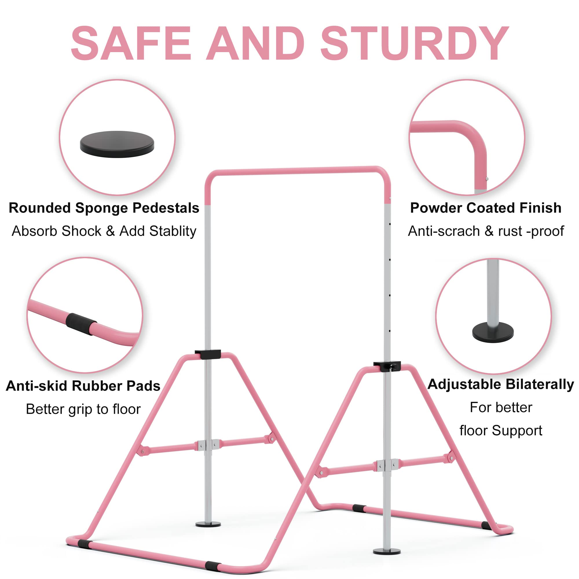 GYMMAGE Gymnastics Kip Bar with Pad | Adjustable Folding Training Bar