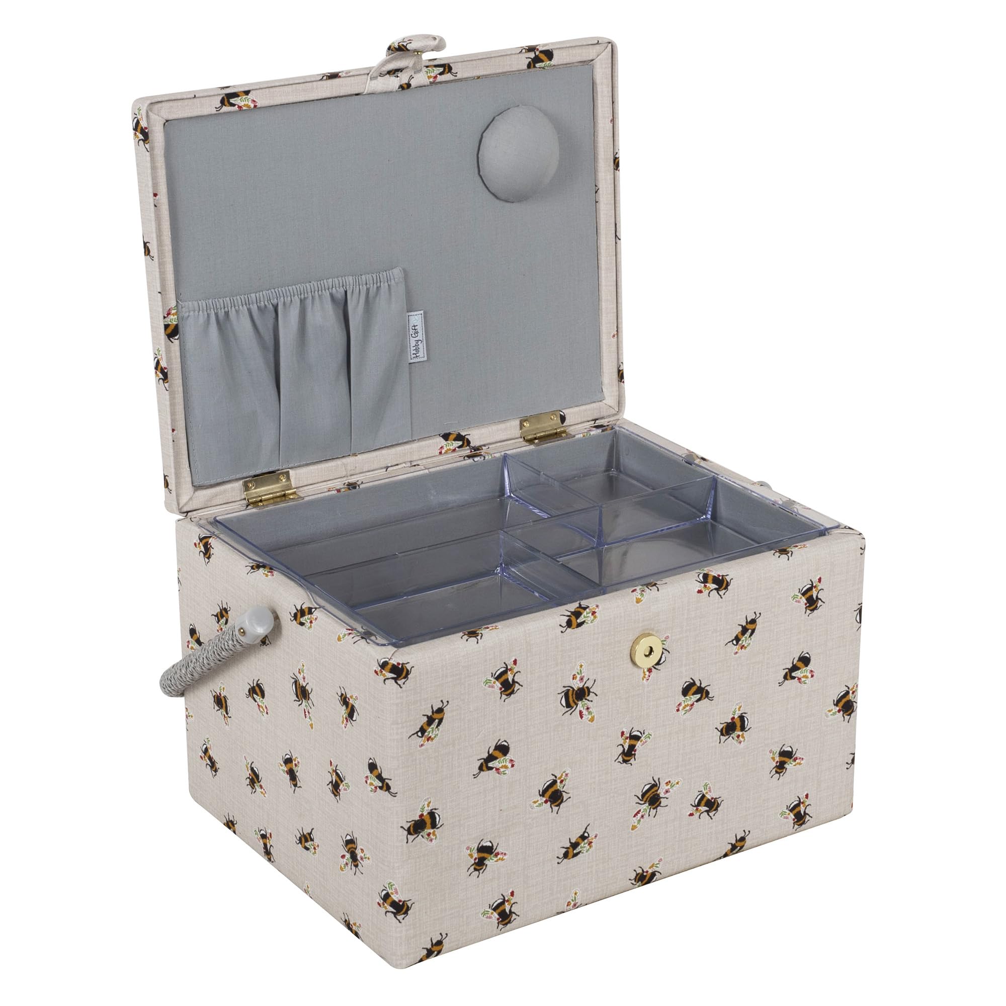 Hobby Gift Large Sewing Box – Bees Print Craft Storage with Tray
