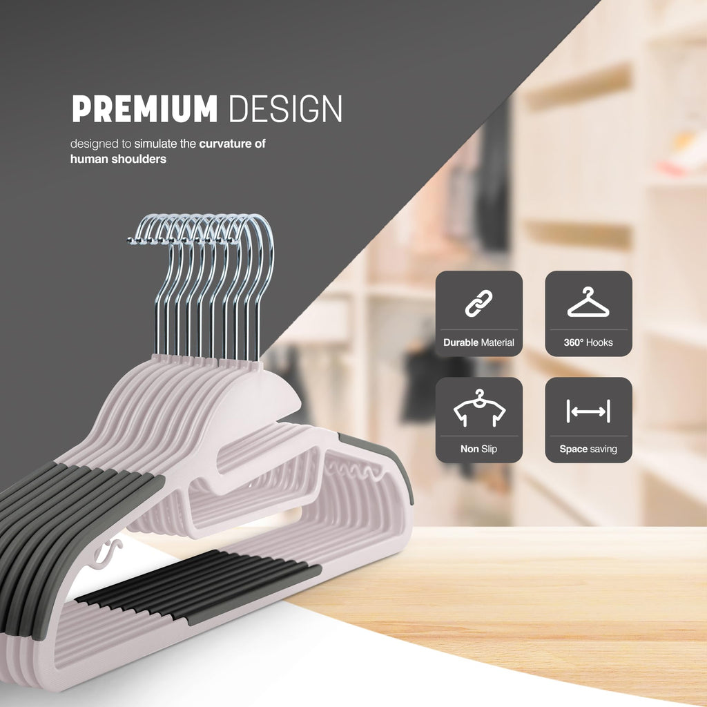 KEPLIN 20-Pack Non-Slip Hangers, Durable, Slimline Design for Space Saving with 360° Swivel, Tie Organiser, Strap Hooks, and S-Shape Opening Blush
