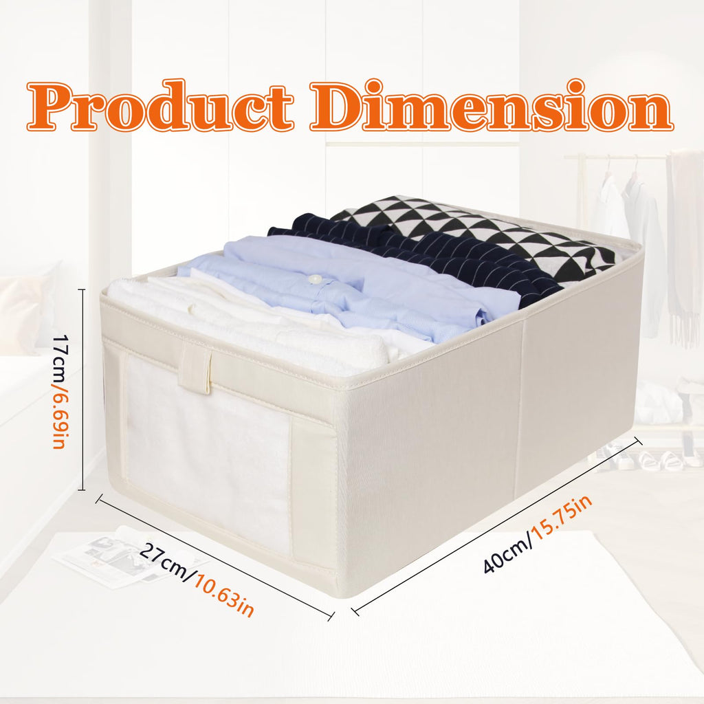 IHOMAGIC 4Pcs Wardrobe Storage Organiser with Handles, Foldable Storage Baskets in Linen, Multi-functional Storage Boxes for Clothes, Snacks, Books - image 2