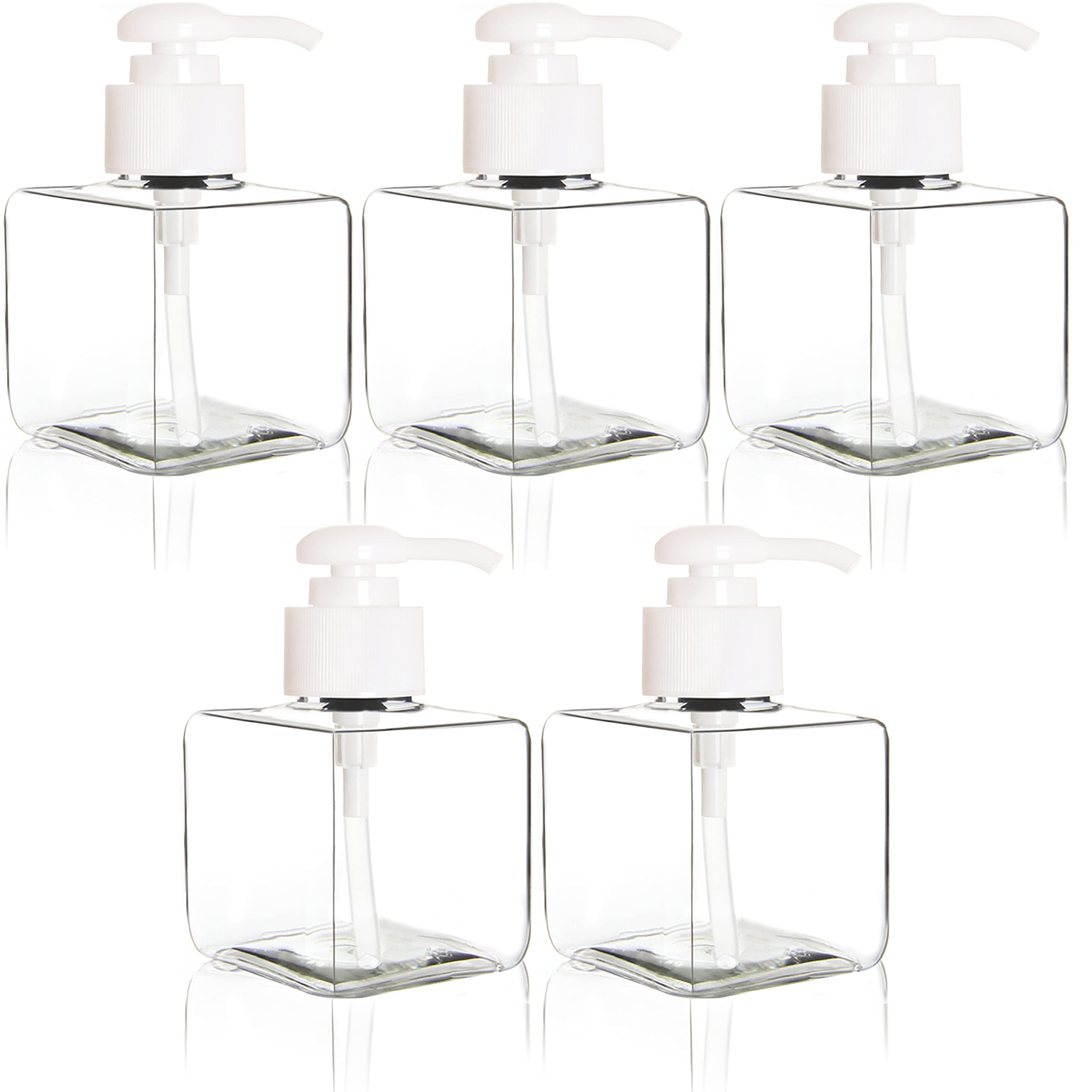Youngever 5-Pack Clear Plastic Square Pump Bottles | 250ml Refillable