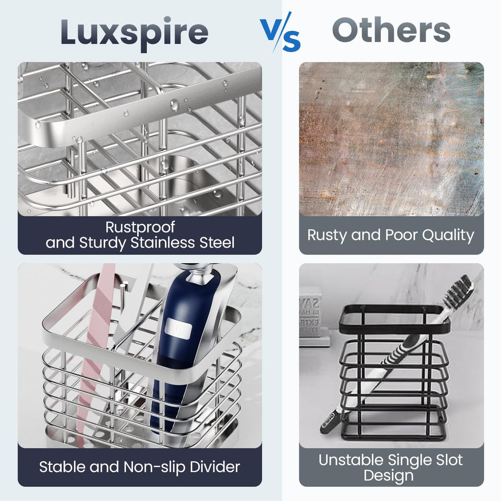 Luxspire Toothbrush Holders for Bathroom, Stainless Steel, 2 Slots, Silver - image 4