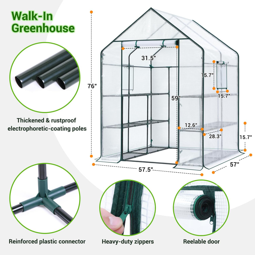 Ohuhu Walk-in Greenhouse – 3 Tiers 12 Shelves Portable PE Plant House