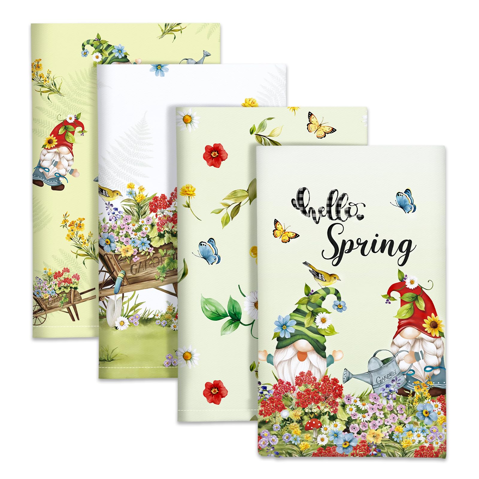 Arquiel Gnomes Kitchen Towel Set | 100% Cotton Quick Dry Dishcloths - 4 Pack