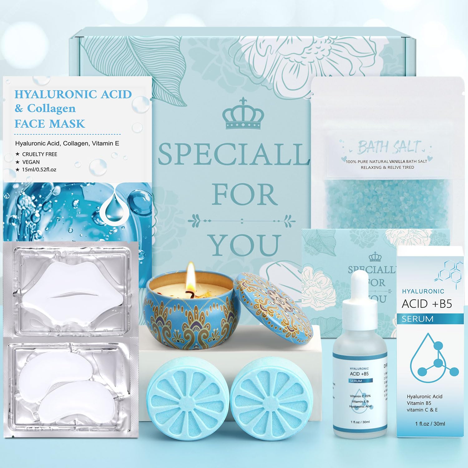Hyaluronic Acid Skincare & Vanilla Spa Bath Pamper Gift Set