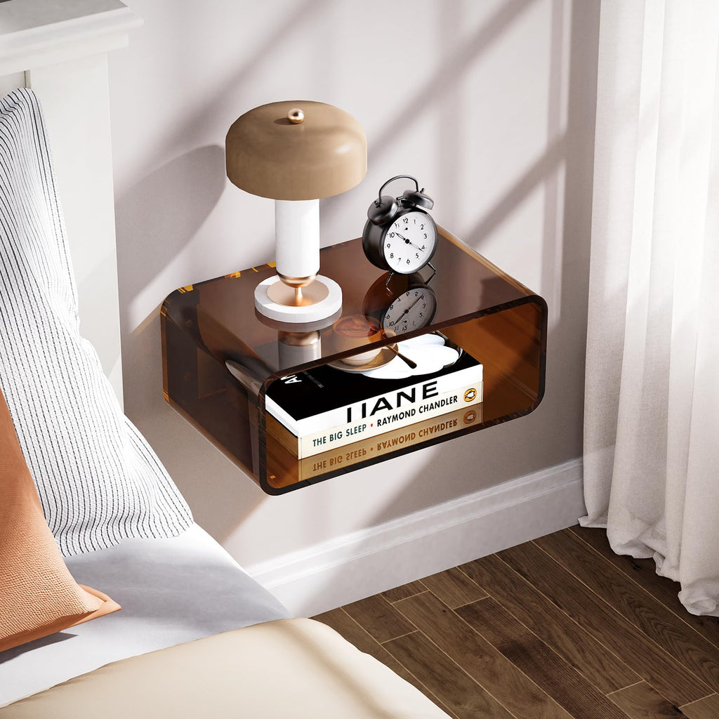 Dewrhiixe Acrylic Floating Bedside Table, Wall Mounted Nightstand Bedside Shelf Dark Brown, 41×24×17 cm - image 2