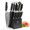 Jolof Store 15-Piece Damascus Steel Japanese Kitchen Knife Set with Block