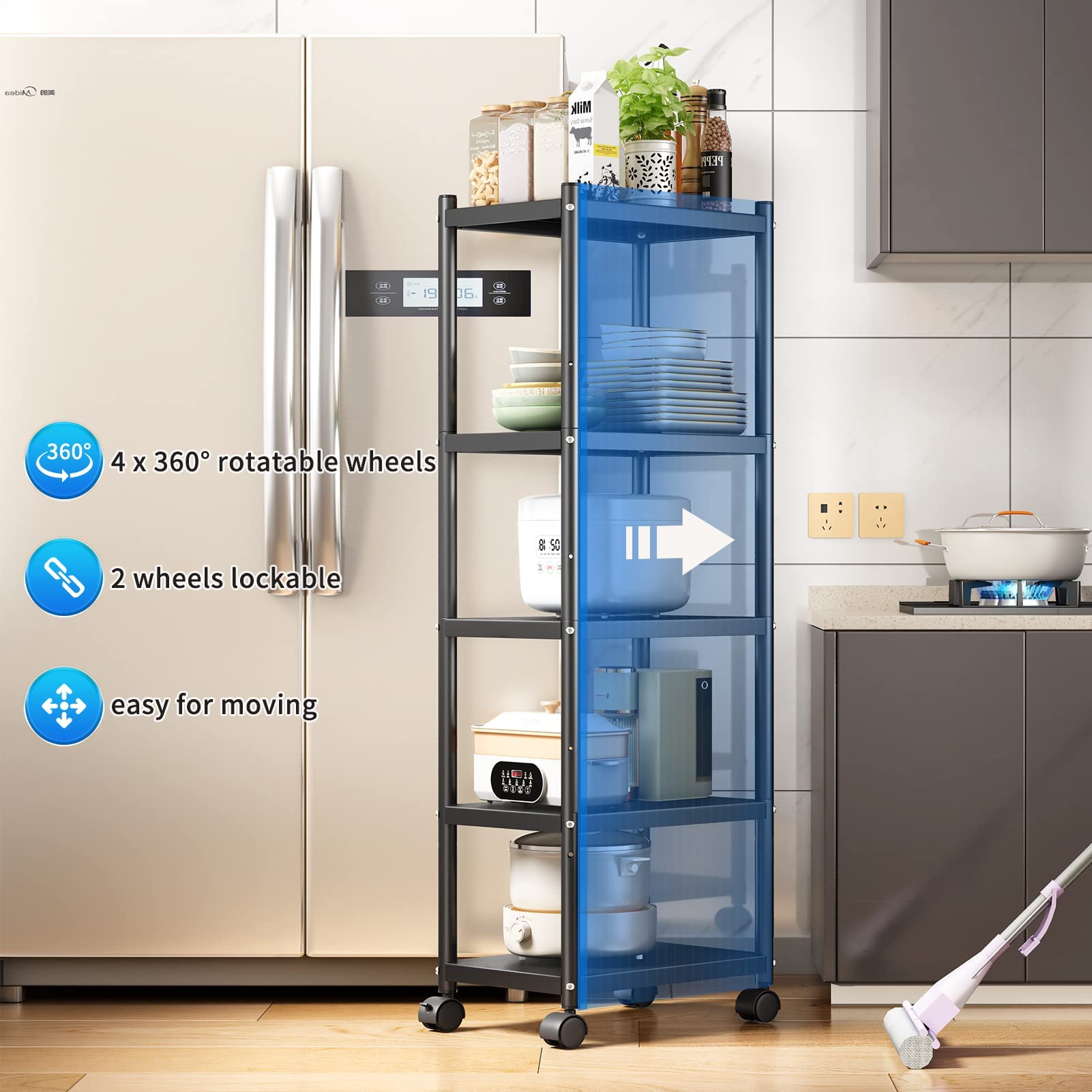 SAYZH 5-Tier Heavy Duty Metal Shelving Unit | Rolling Storage Rack