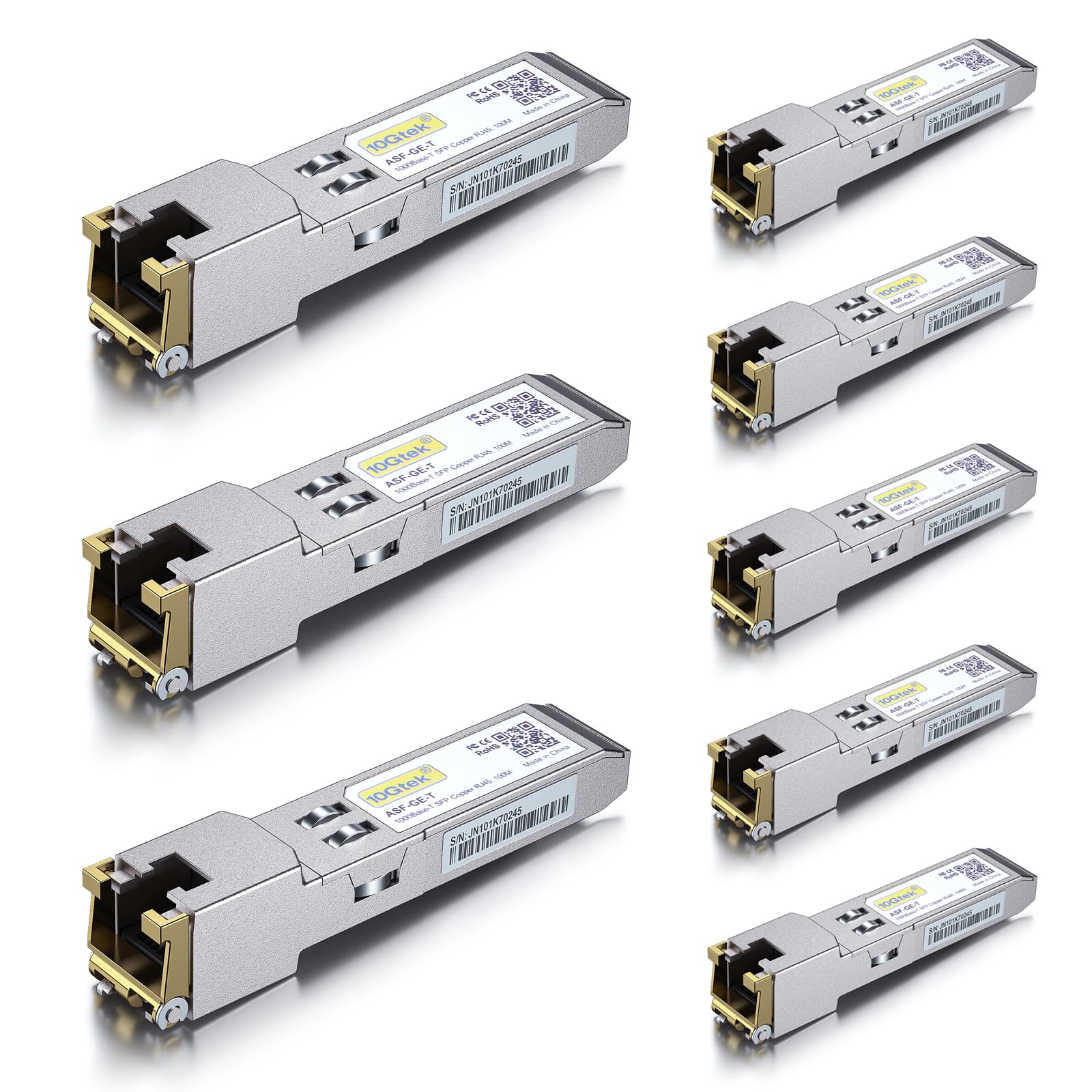 10Gtek 1G SFP to RJ45 Copper Transceiver for Cisco & Ubiquiti – 8 Pack