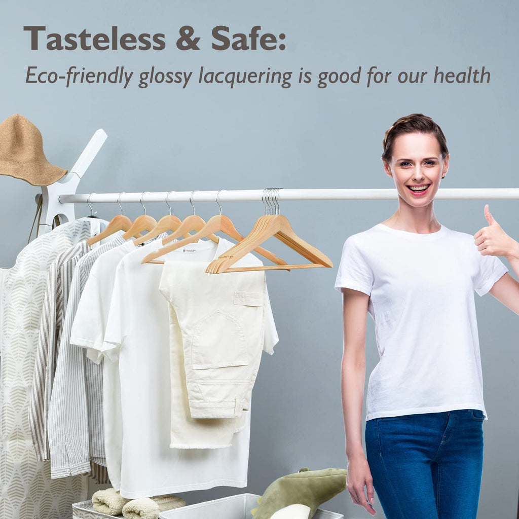 Edergoo Wooden Hangers 30 Pack | Smooth Solid Wood Suit Hangers