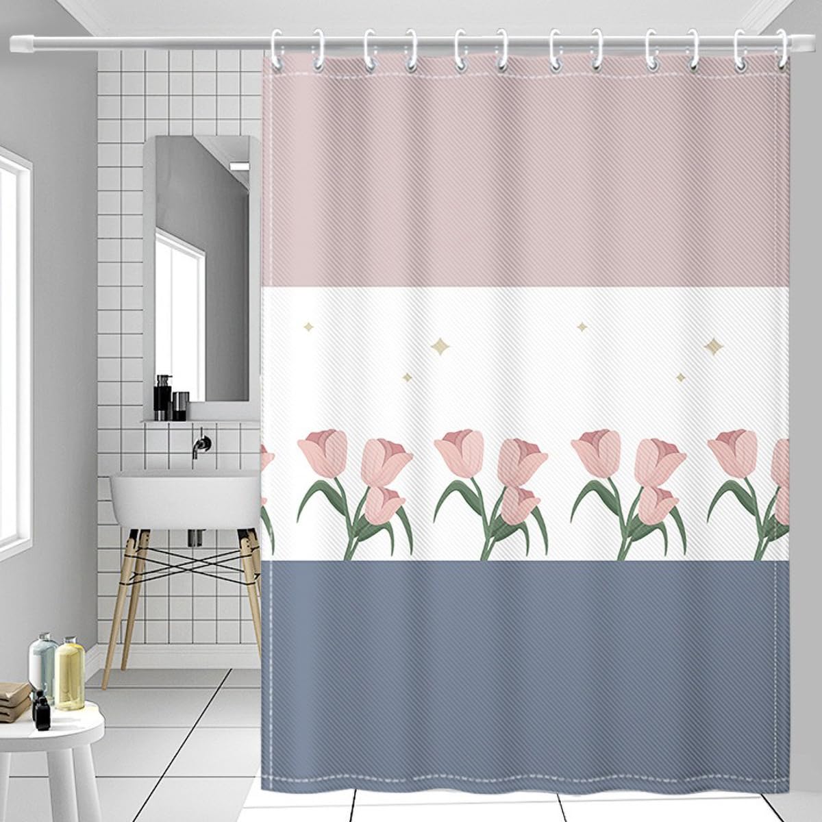 Tennove Floral Shower Curtain | Waterproof Polyester with Weighted Hem