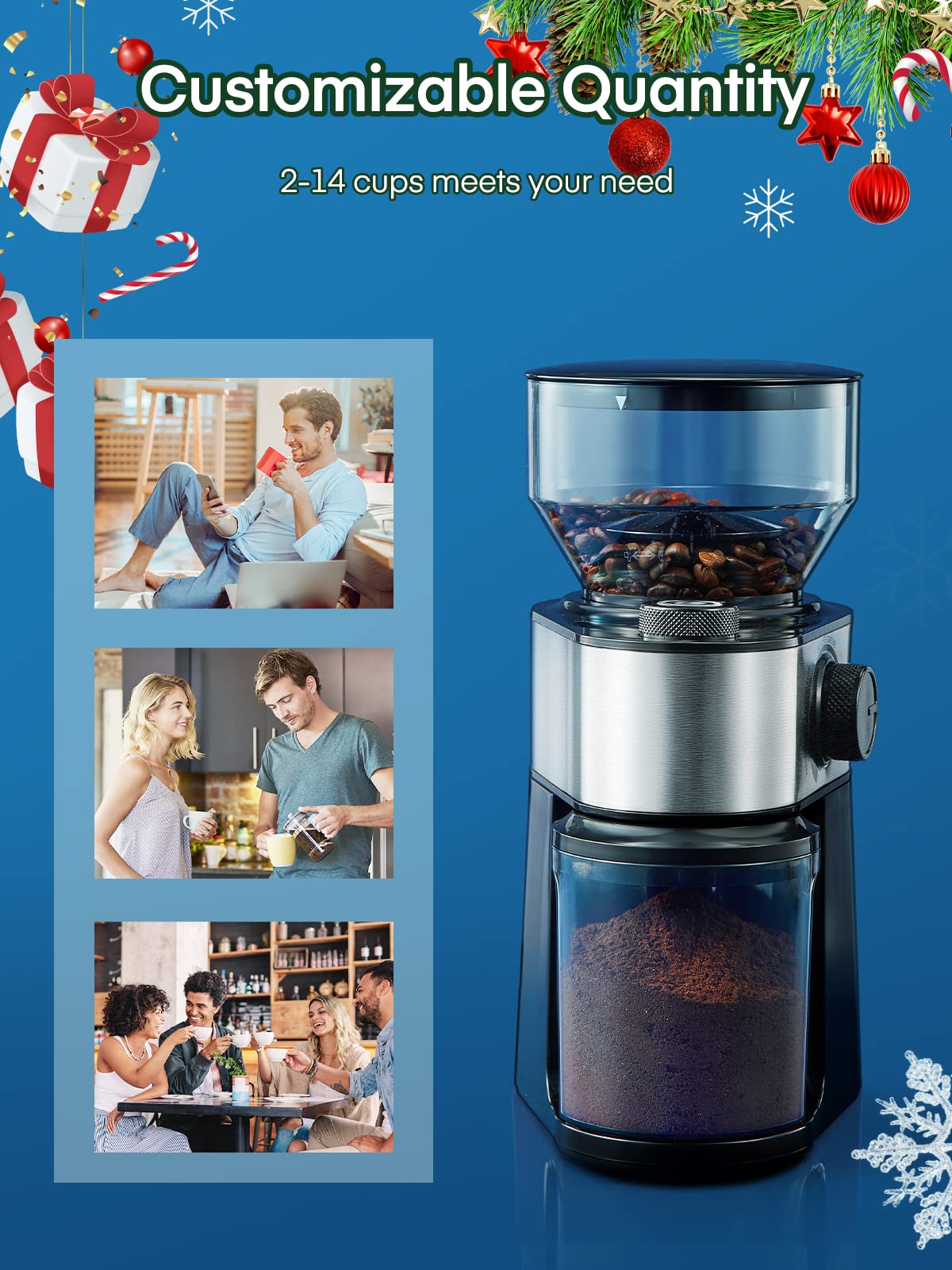 FOHERE Electric Burr Coffee Grinder – 18 Settings for Drip & French Press