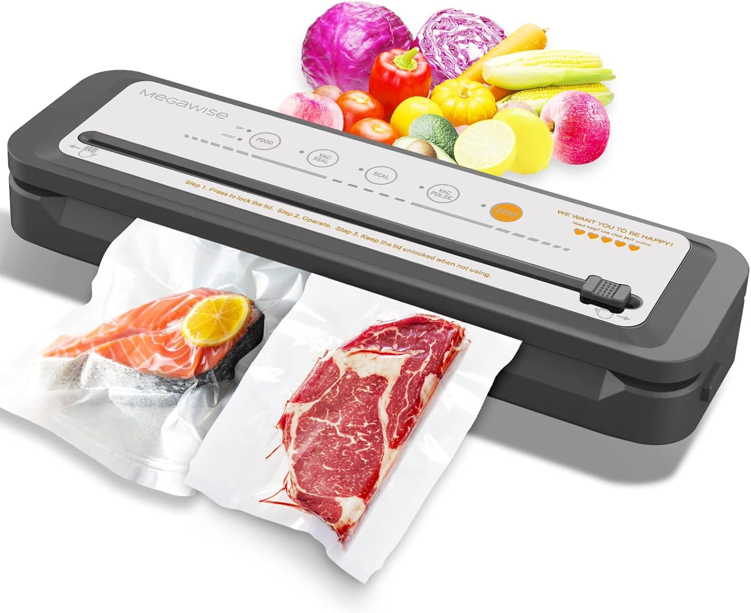 MEGAWISE Vacuum Sealer Machine | 80kPa Suction Food Sealer with Cutter