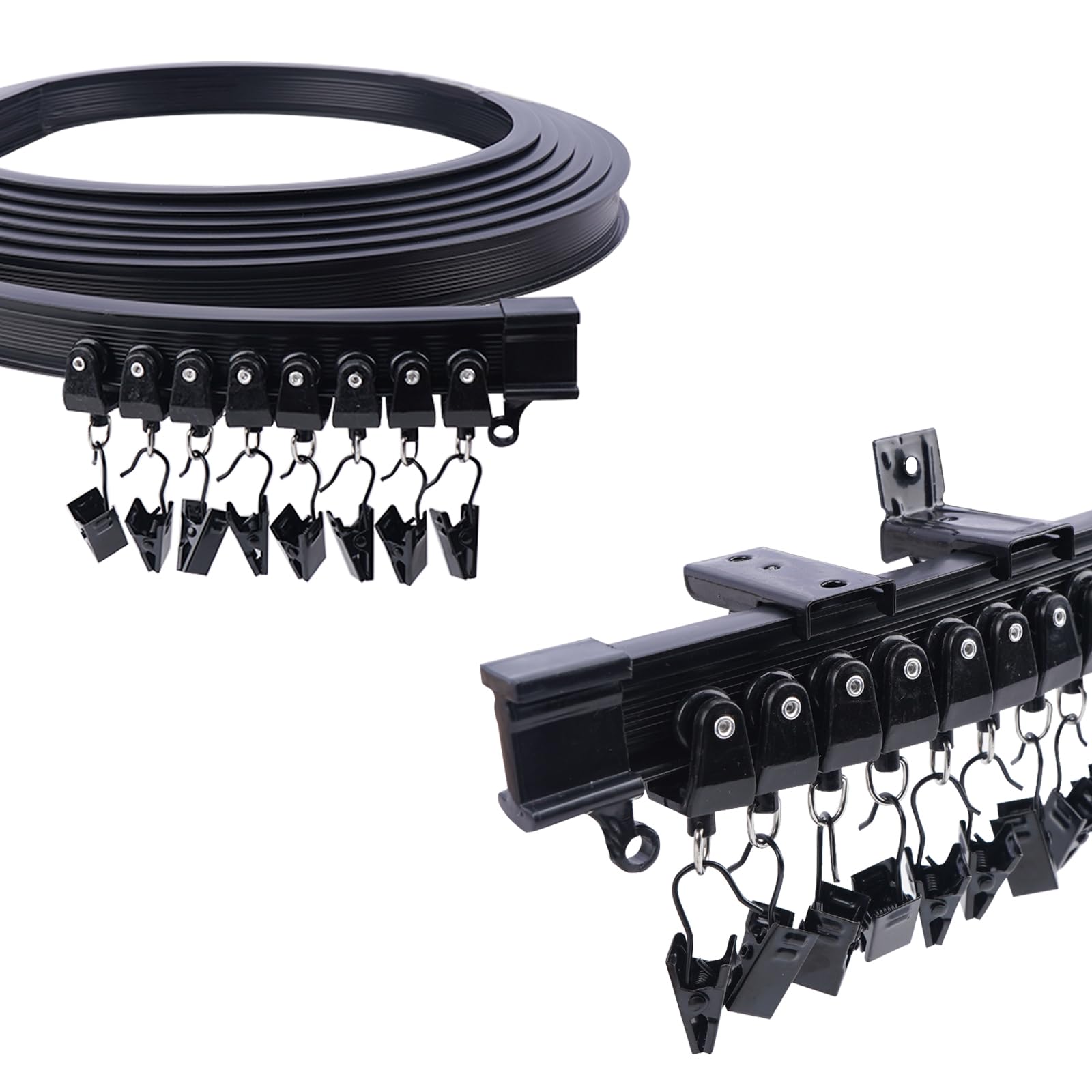 5M Flexible Curtain Track – Black Bendable Rail for Bay Windows