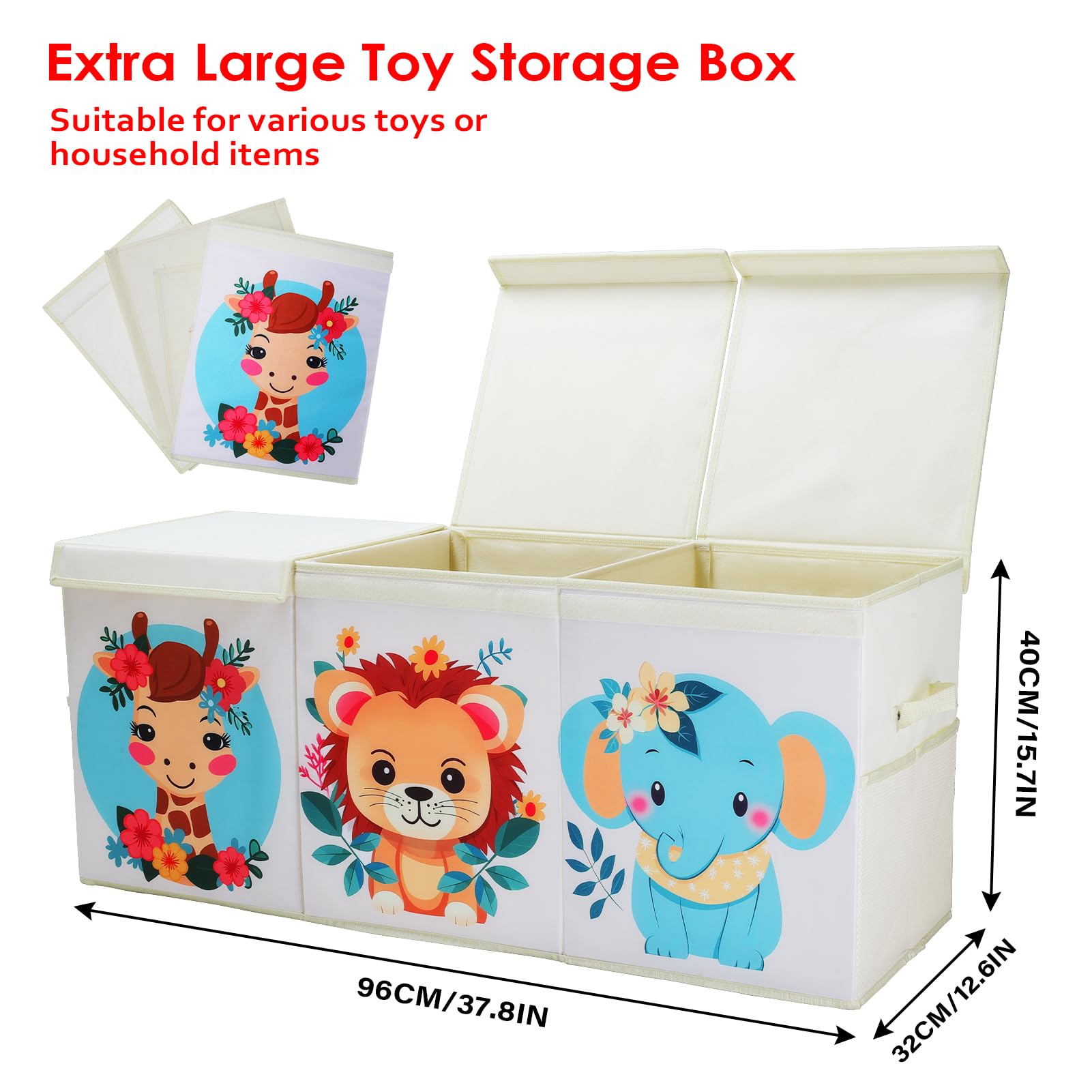 Decalsweet Extra Large Kids Toy Storage Box | Foldable Oxford Toy Chest