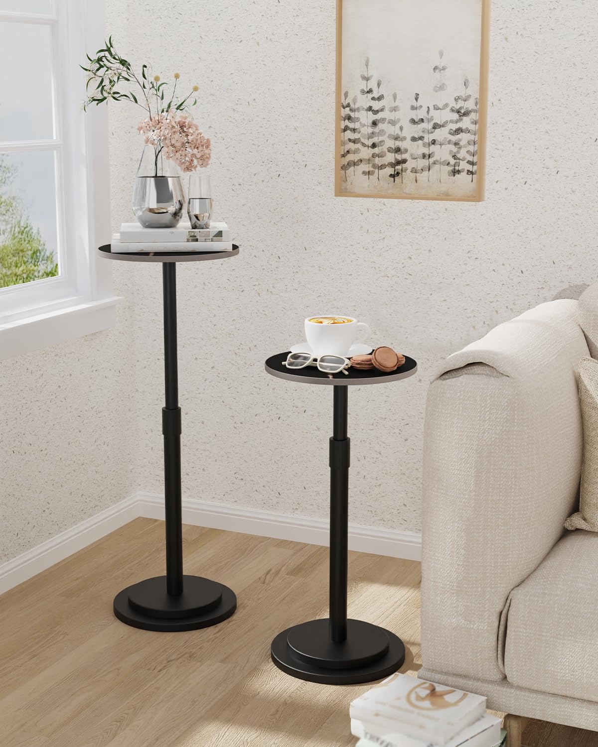 GUOHNHE Round Side Table, Height Adjustable Pedestal Stand, 1 Pack, Black - image 2