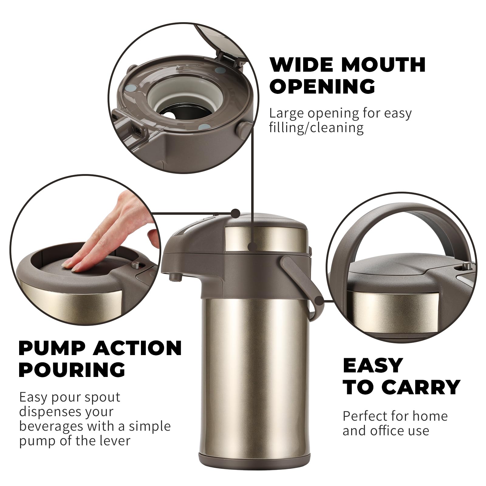 Olerd 3L Stainless Steel Coffee Airpot – Vacuum Insulated Pump Flask