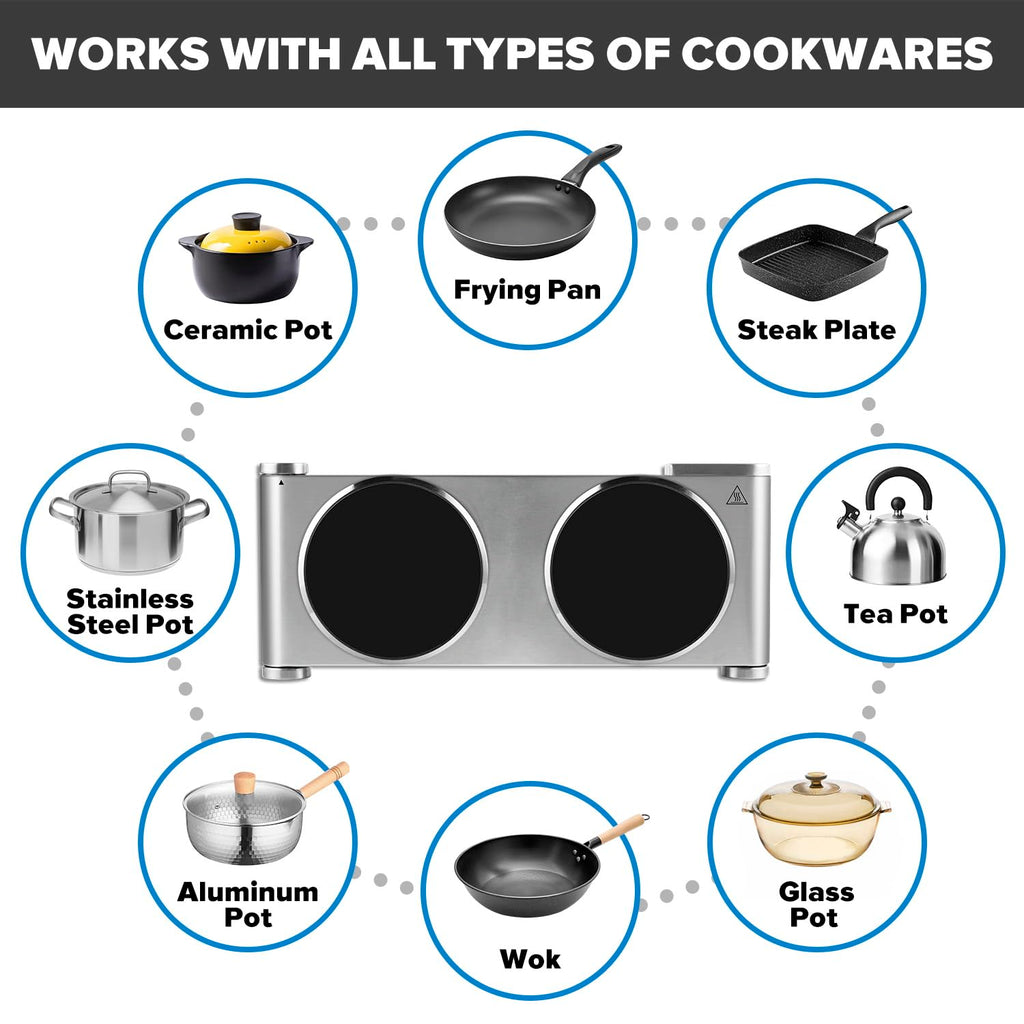 CUSIMAX 2400W Double Hot Plate | Portable Infrared Ceramic Electric Hob