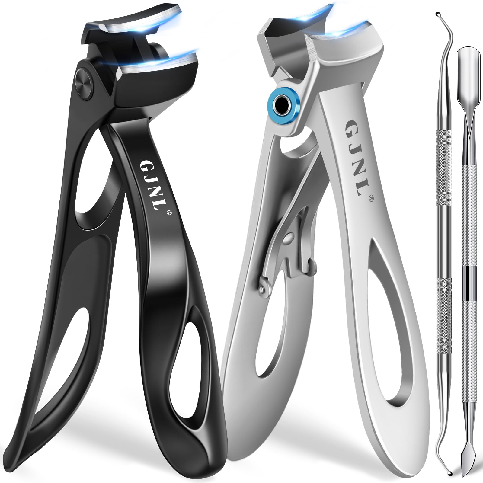 GJNL Angled Head Toenail Clippers for Thick Nails – 4pc Stainless Steel Set