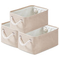 Mangata Fabric Storage Baskets | 3-Pack Collapsible Shelf Bins, Light Khaki