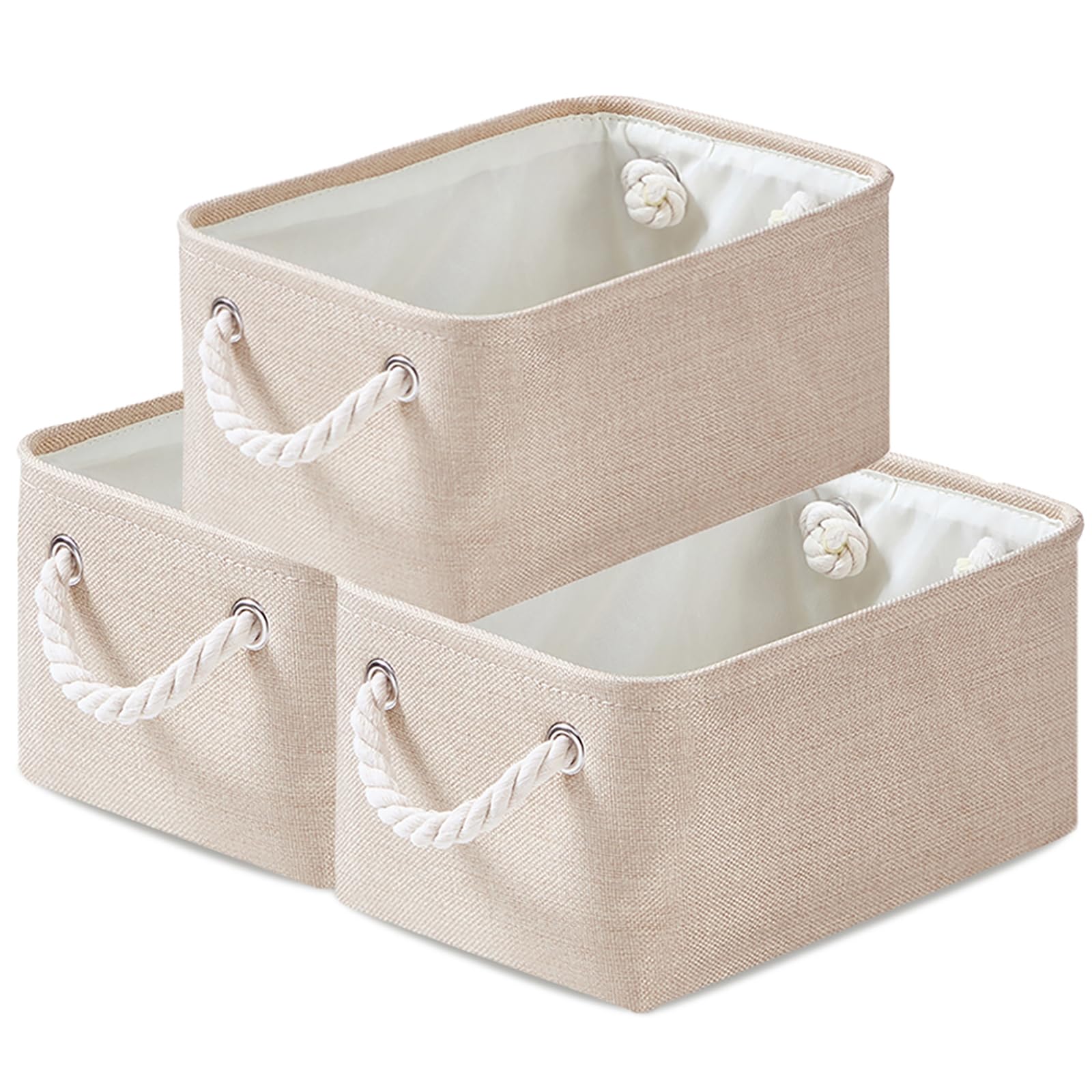 Mangata Fabric Storage Baskets | 3-Pack Collapsible Shelf Bins, Light Khaki