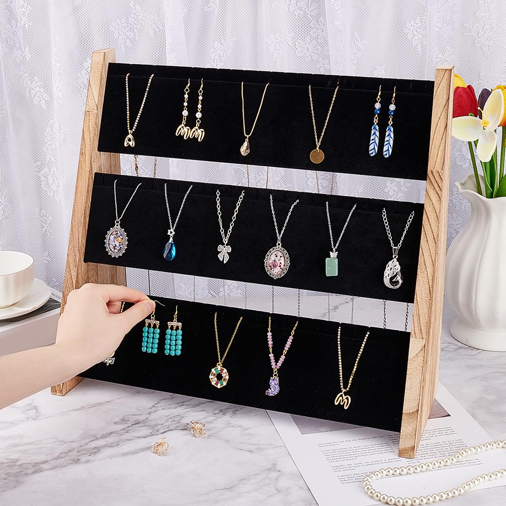 PH PandaHall 3-Tier Necklace Jewellery Display Holder, Wood Pendant Holder - image 3
