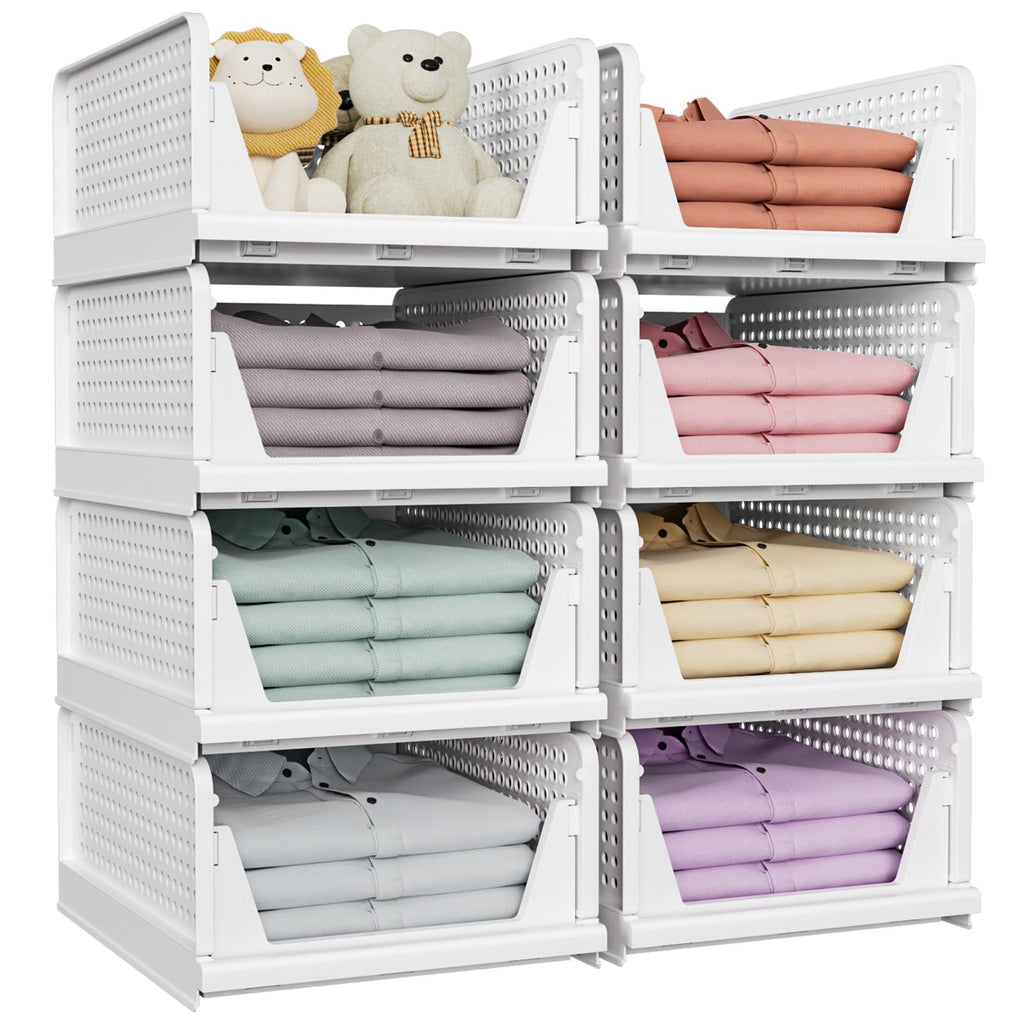 SNSLXH 𝟴𝗣𝗰𝘀 Folding Stackable Closet Storage,Space-Saving Wardrobe - image 1