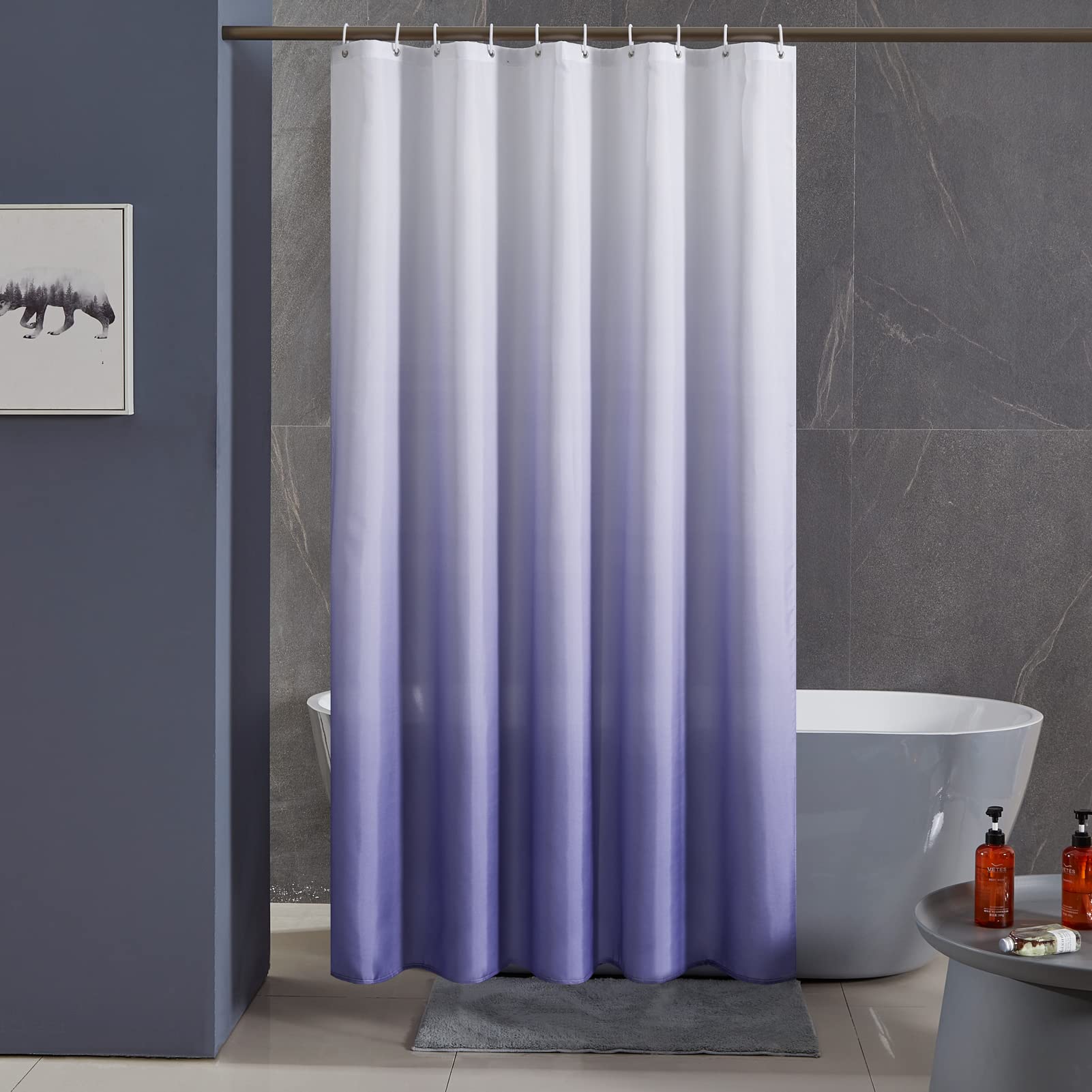 Furlinic Waterproof Polyester Shower Curtain – Mold Proof White to Purple
