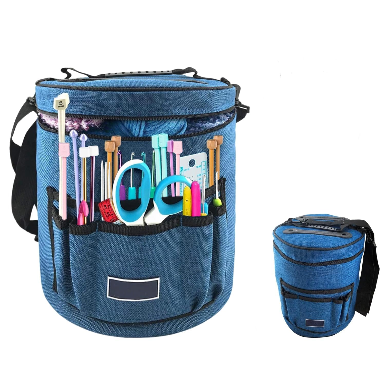 Crochet Storage Bag – Large Yarn Organizer with 7 Pockets