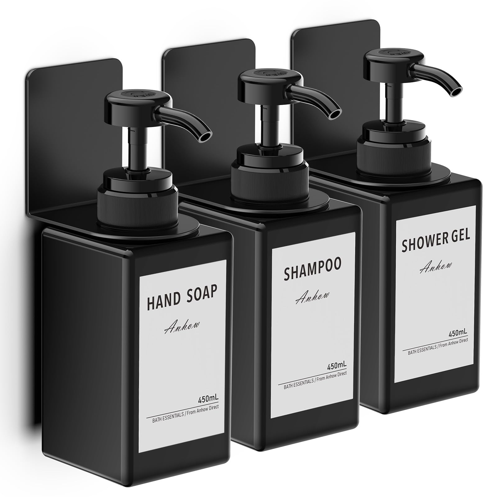 Anhow 3PCS Wall Mounted Soap Dispenser Set | No-Drill PETG Plastic 450ml