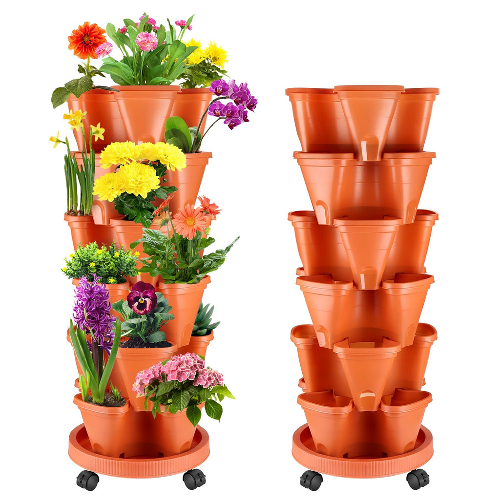 WADEO 6-Tier Stackable Strawberry Planter Tower with Wheels – Orange