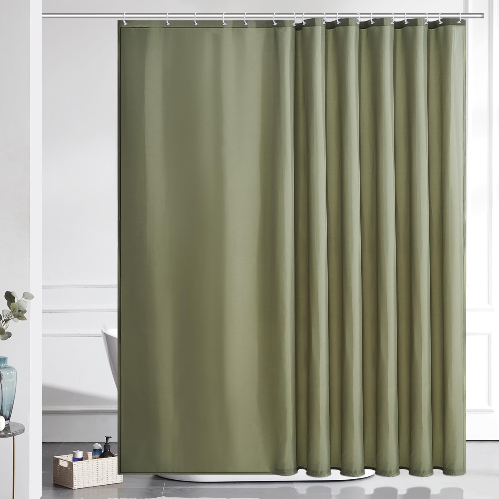 Jolof Store Extra Wide Sage Green Shower Curtain - 240x180cm Polyester