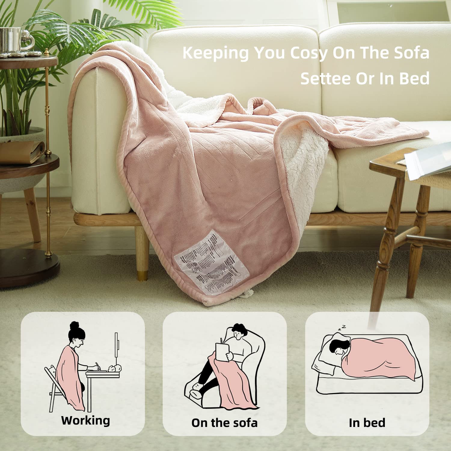 GOTCOZY Heated Blanket Electric Throw – Silky Plush 130x160cm (Green)