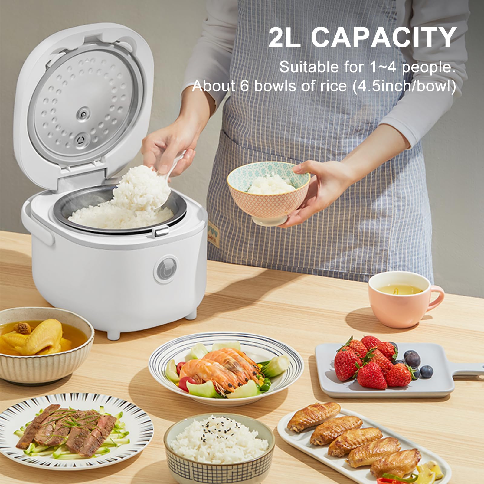 Bear 4-Cup Multifunctional Rice Cooker with Steamer – 2L Non-Stick Pot