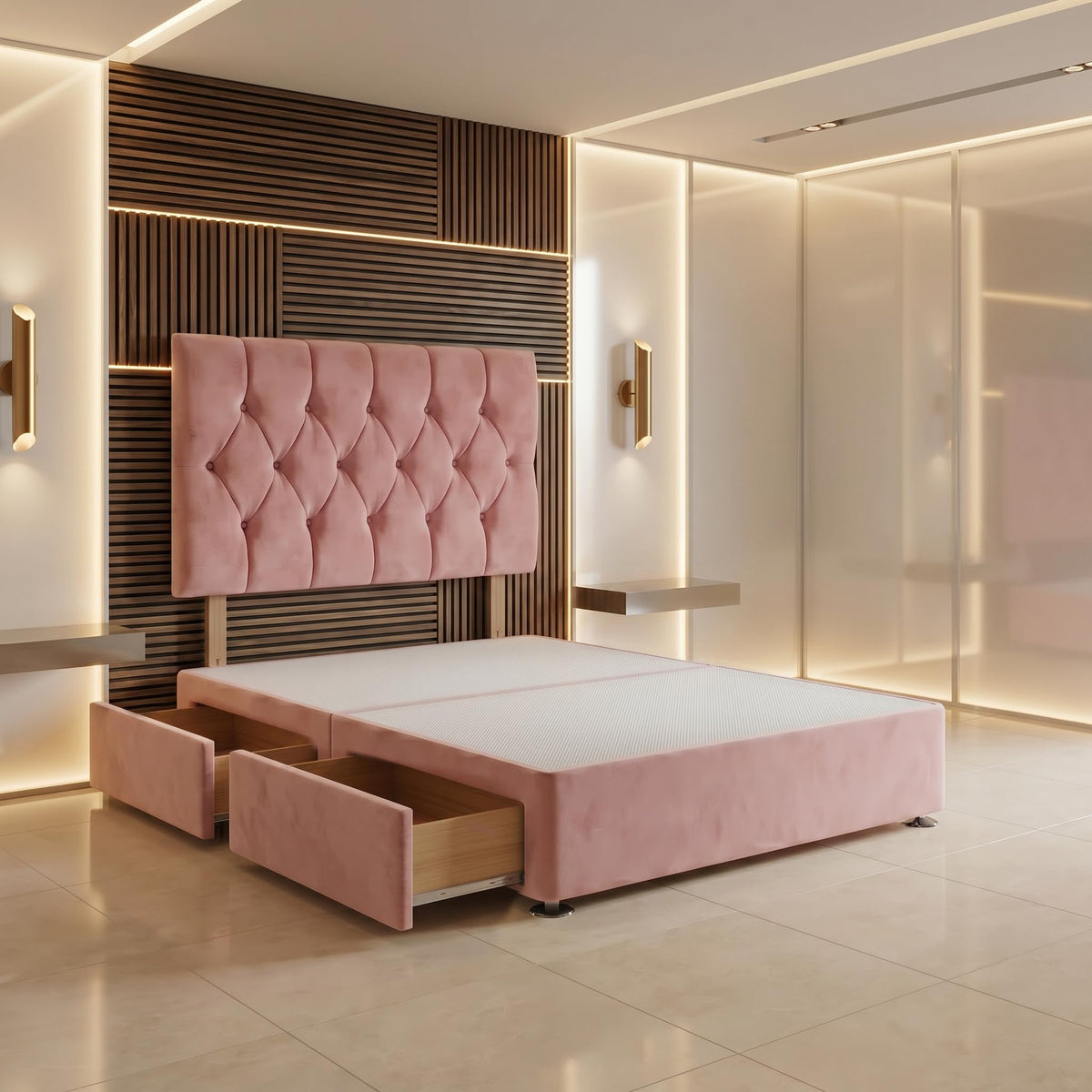 Bed Centre Ziggy Plush Small Single Divan Base 30" Headboard, Pink, 0 Draw - image 1