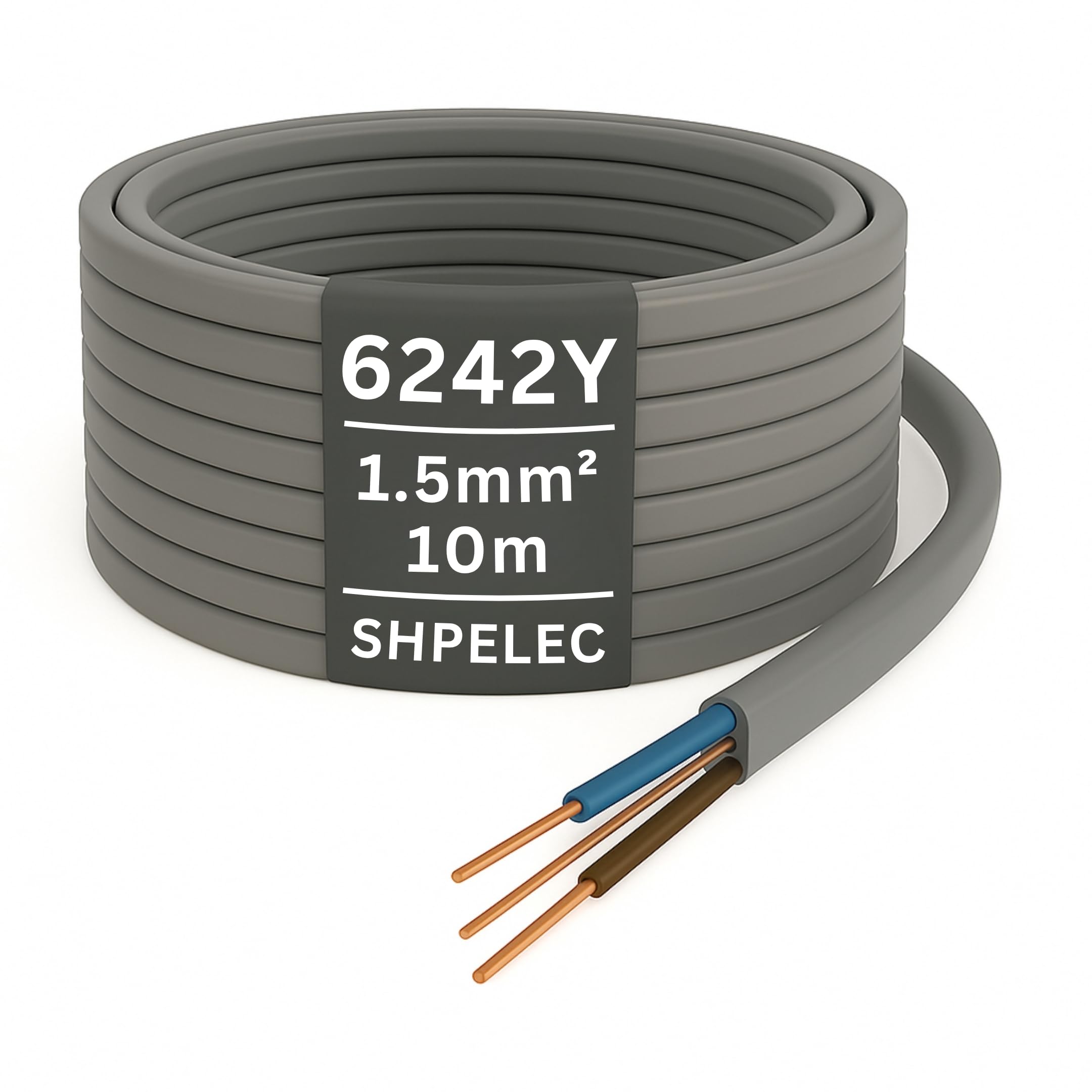 SHPELEC 1.5mm Twin and Earth Cable | 10m BASEC Approved Mains Wire