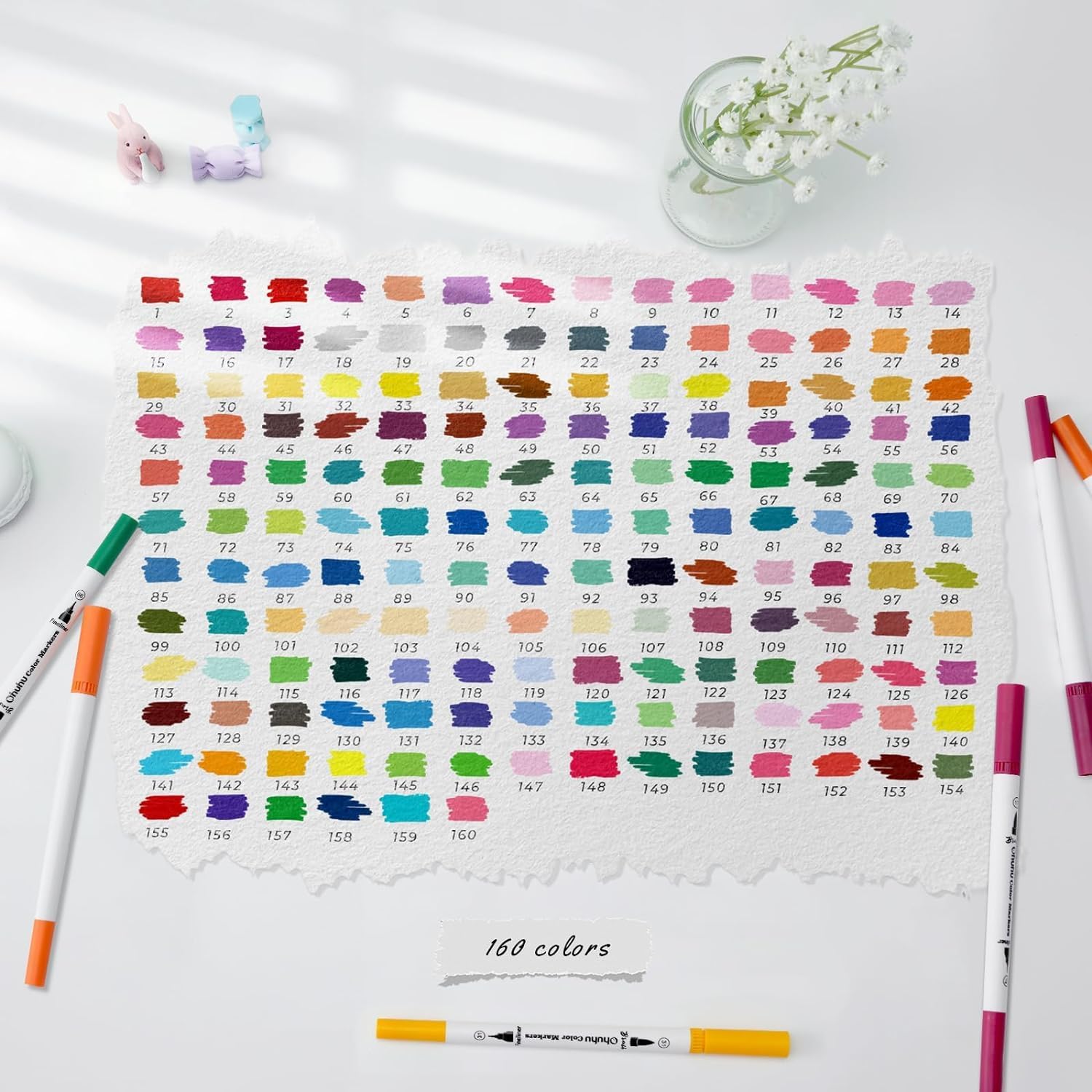 Ohuhu 160 Colours Dual Tip Markers | Fine & Brush Water-Based Art Pens