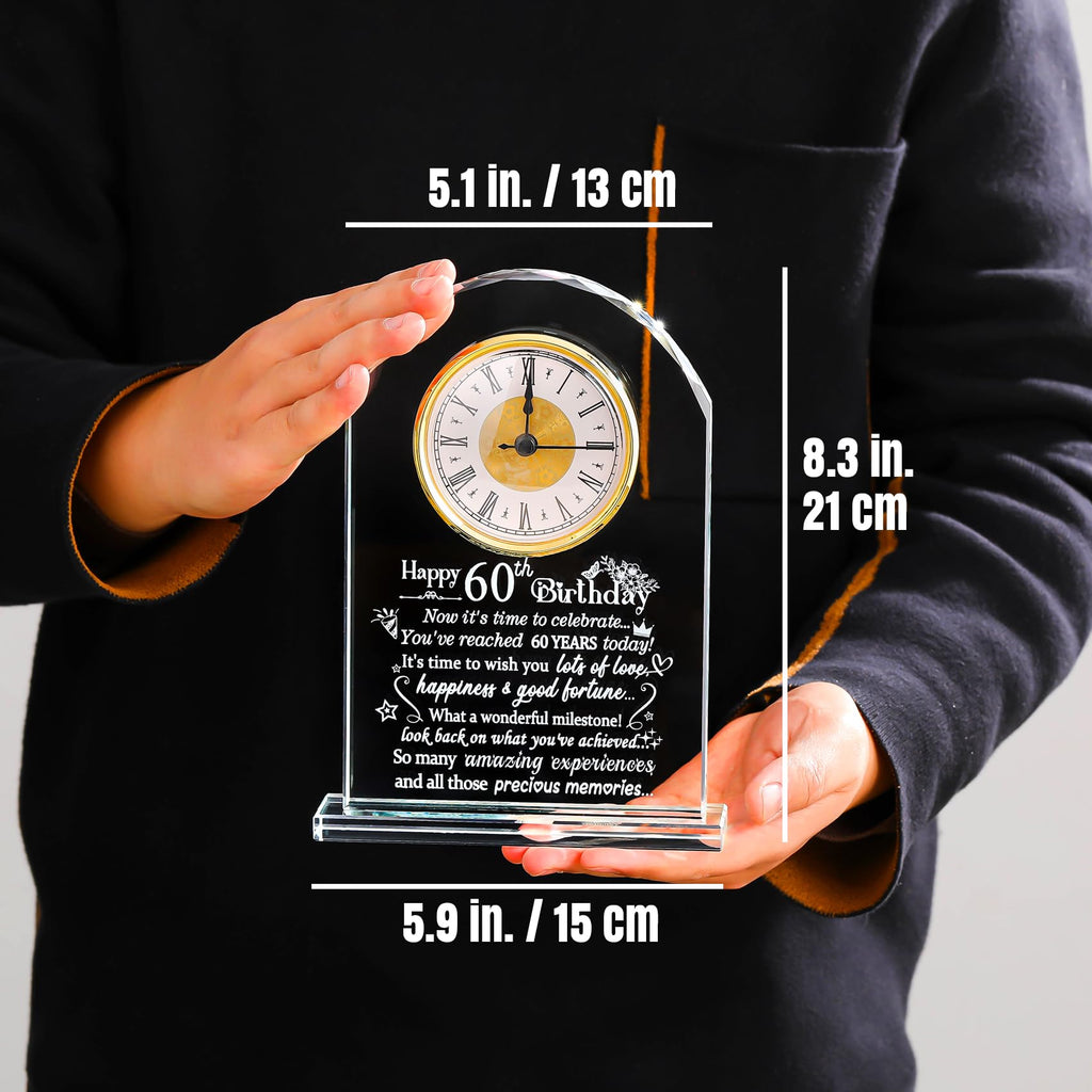 Jolof Store 60th Birthday Glass Keepsake – Quartz Clock Gift for Men & Women