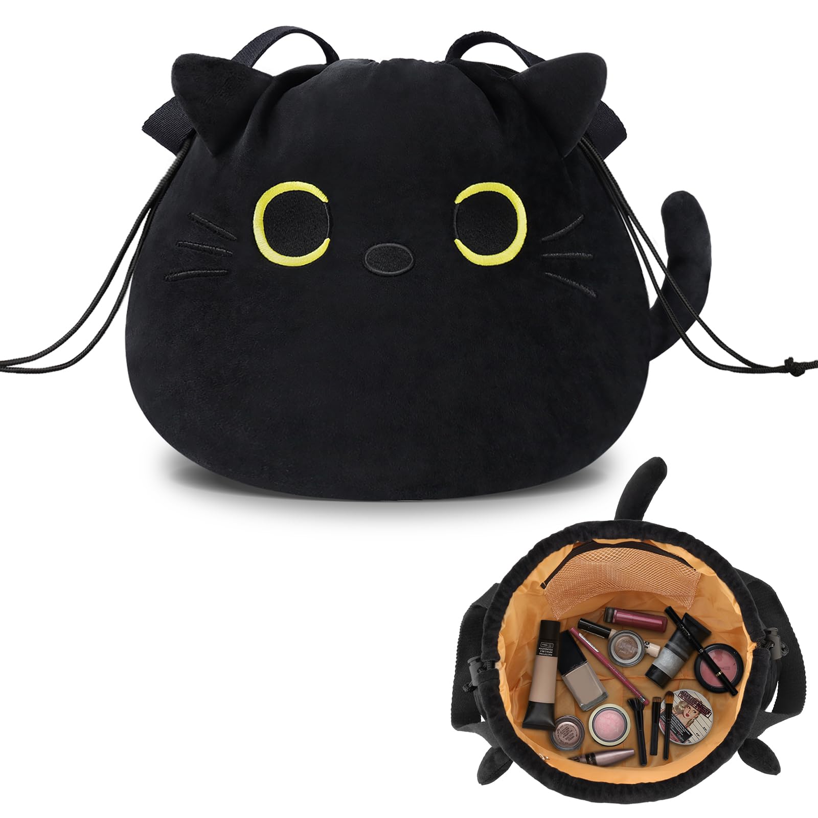 Jolof Store Funny Cat Drawstring Makeup Bag - Flat Lay Cosmetic Pouch