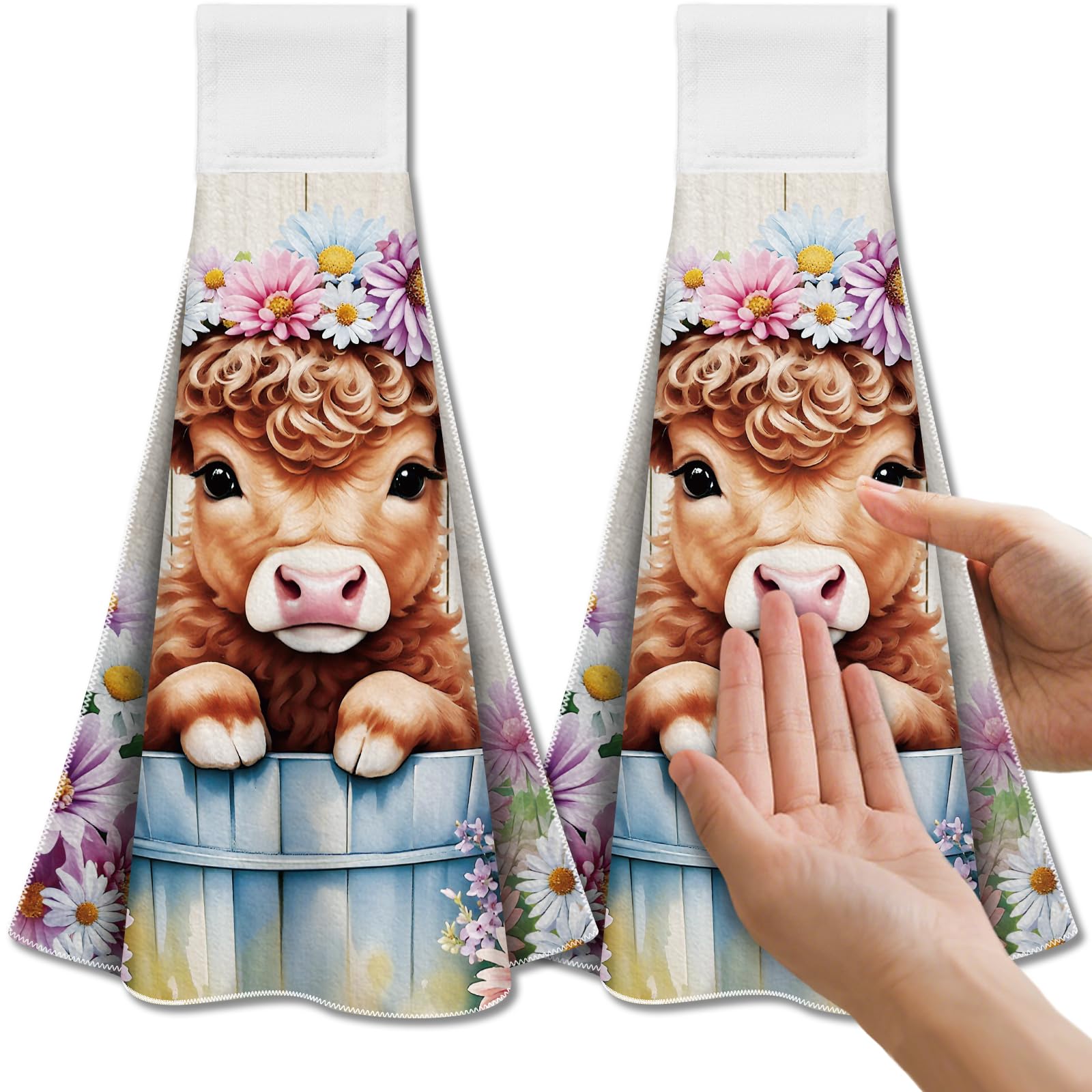 CUTHOLLOW Highland Cow Hanging Kitchen Towels | Microfiber Dish Towels, Set of 2