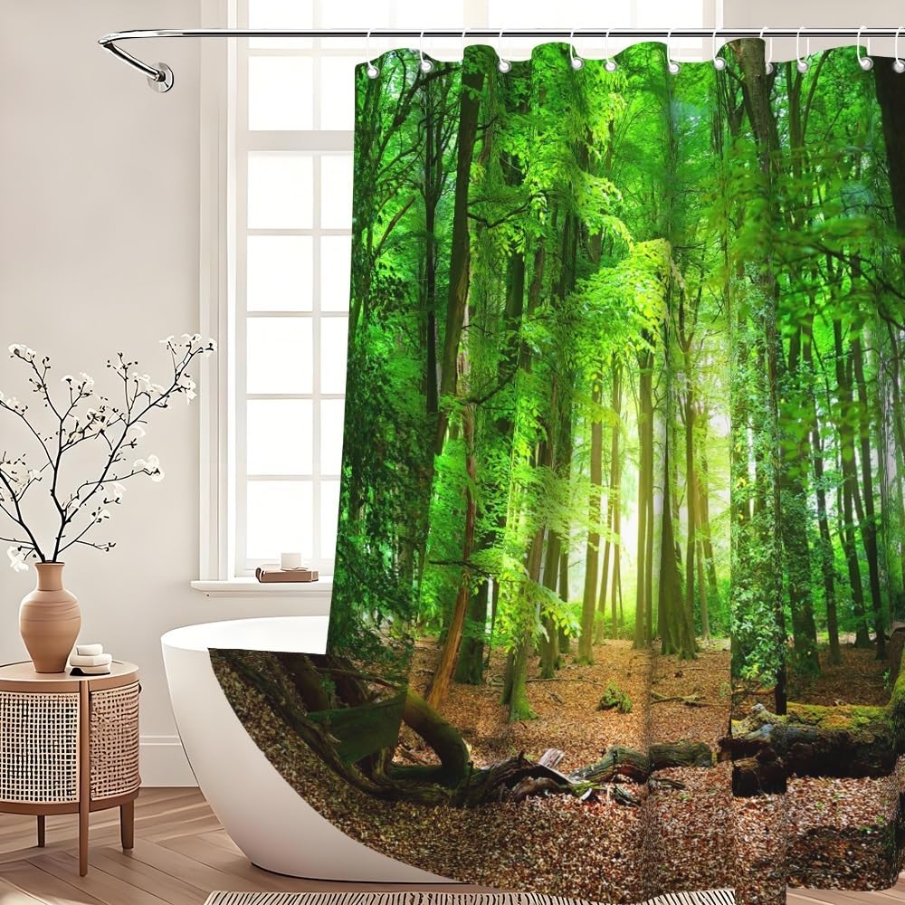 Xiaoterna Spring Shower Curtain Nature Landscape 3D Scenery Bathroom Curtain Deciduous Forest Bathroom Curtain Tropical Rainforest Shower Curtain - image 3